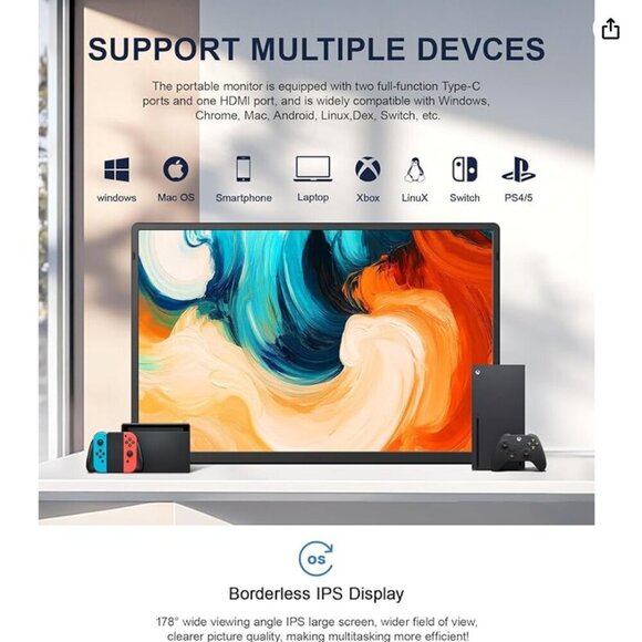 Laptop Screen Extender 16.1" 1200P FHD Portable Monitor 360° Rotating Detachable - Picture 7 of 7